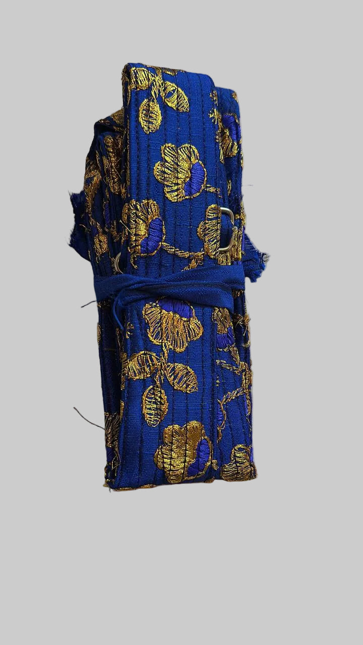 Royal Blue with Golden Hajoori Gatra | Small Pech Kabaj | 9" Kirpan