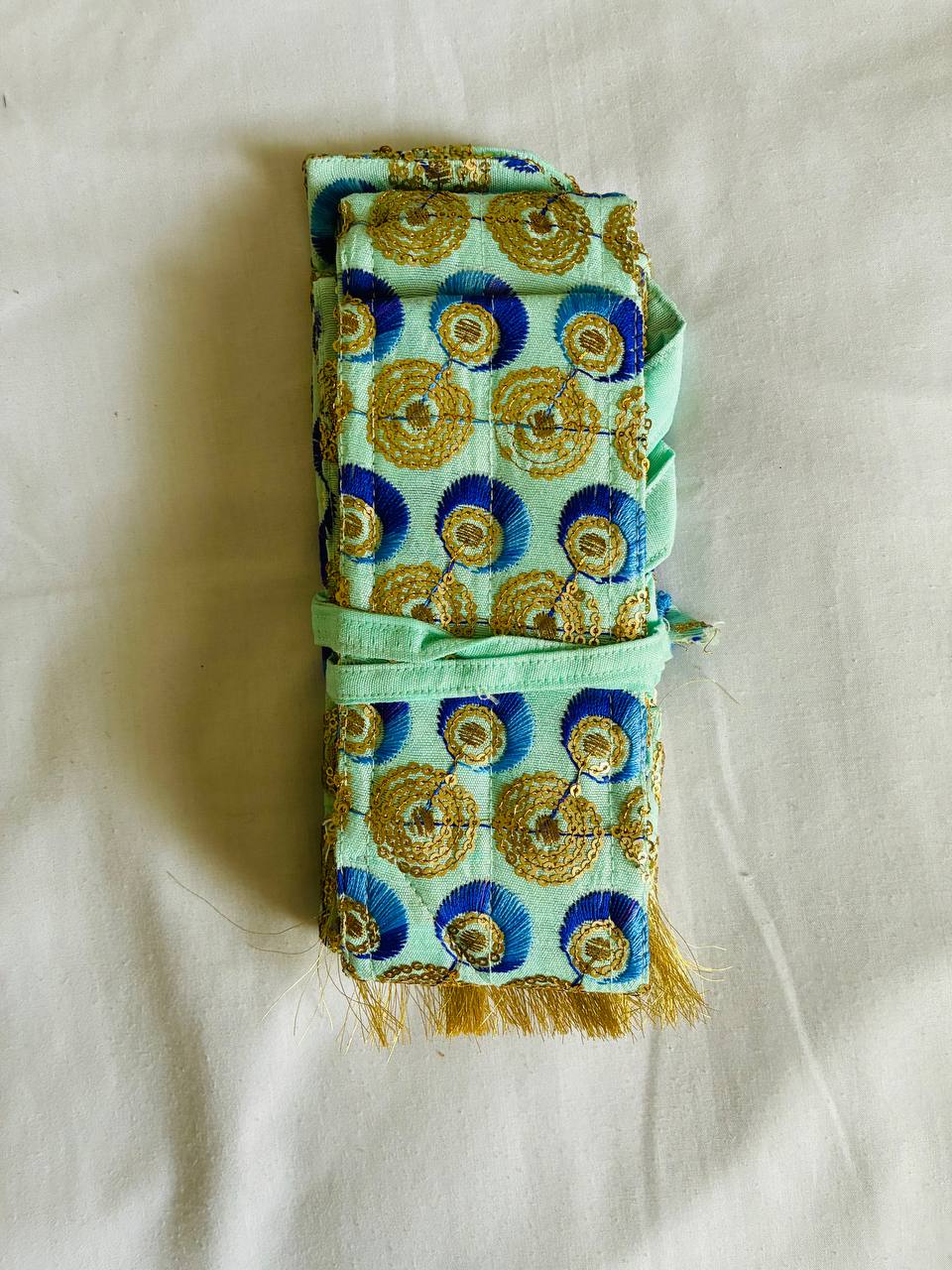 Sky Blue( Cyan) with Blue and Golden Hajoori Gatra for 3 ft Kirpan