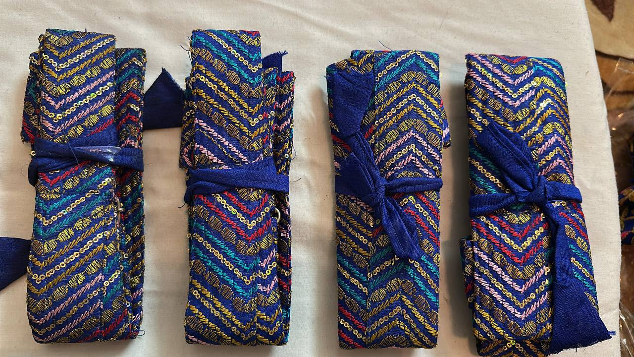 Blue Multicolor Hajoori Gatra | Small Pech Kabaj | 9" Kirpan