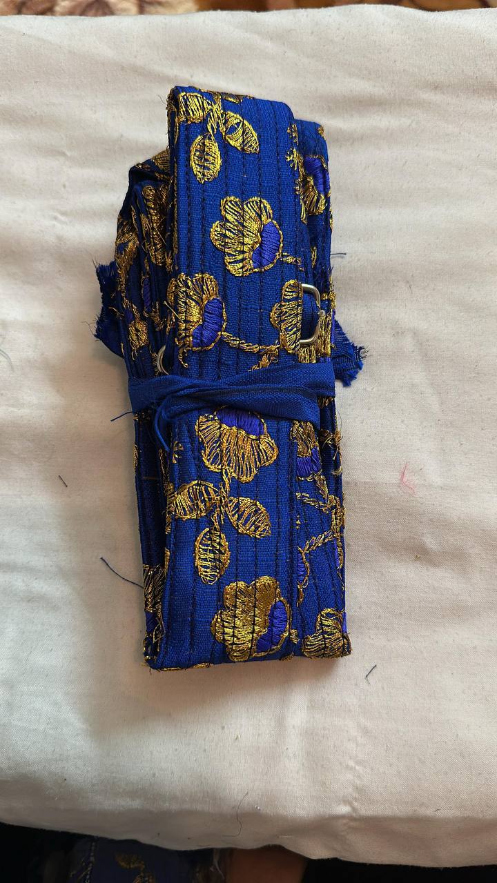 Royal Blue with Golden  Hajoori Gatra | Small Pech Kabaj | 9" Kirpan