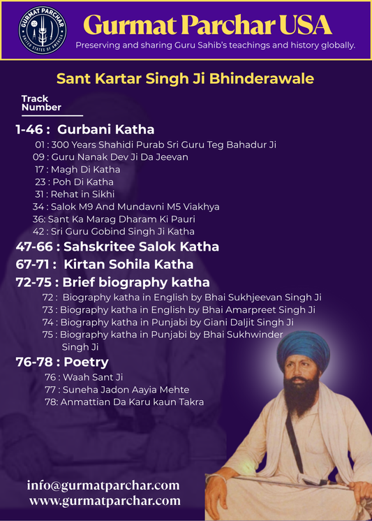 USB Drive Sant Giani Kartar Singh Ji Khalsa Bhindrawale's katha