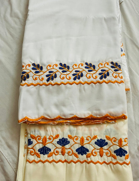 Khalsa Sikh Hajooria White Color with Orange Embroidery